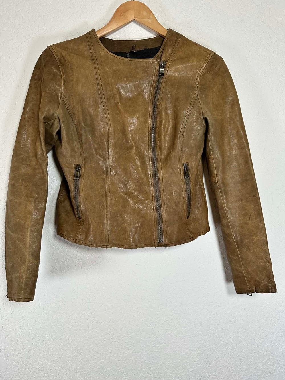 Banana Republic Brown Leather Asymmetrical Zip Jacket